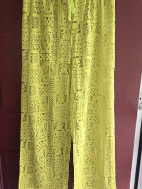 Blithe LA Women's Yellow/charteuse Crochet Swim Cover-Up Pants Nwt